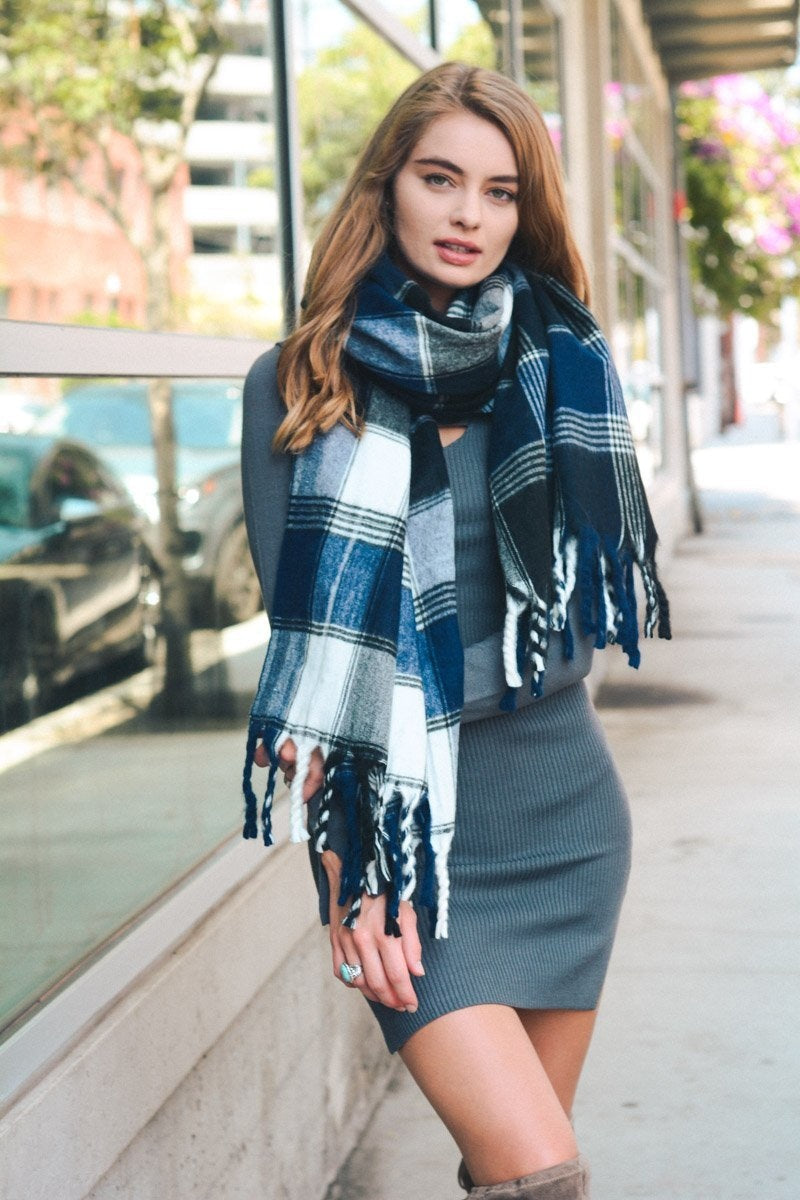 Oversized Flannel Tassel Scarf Scarves