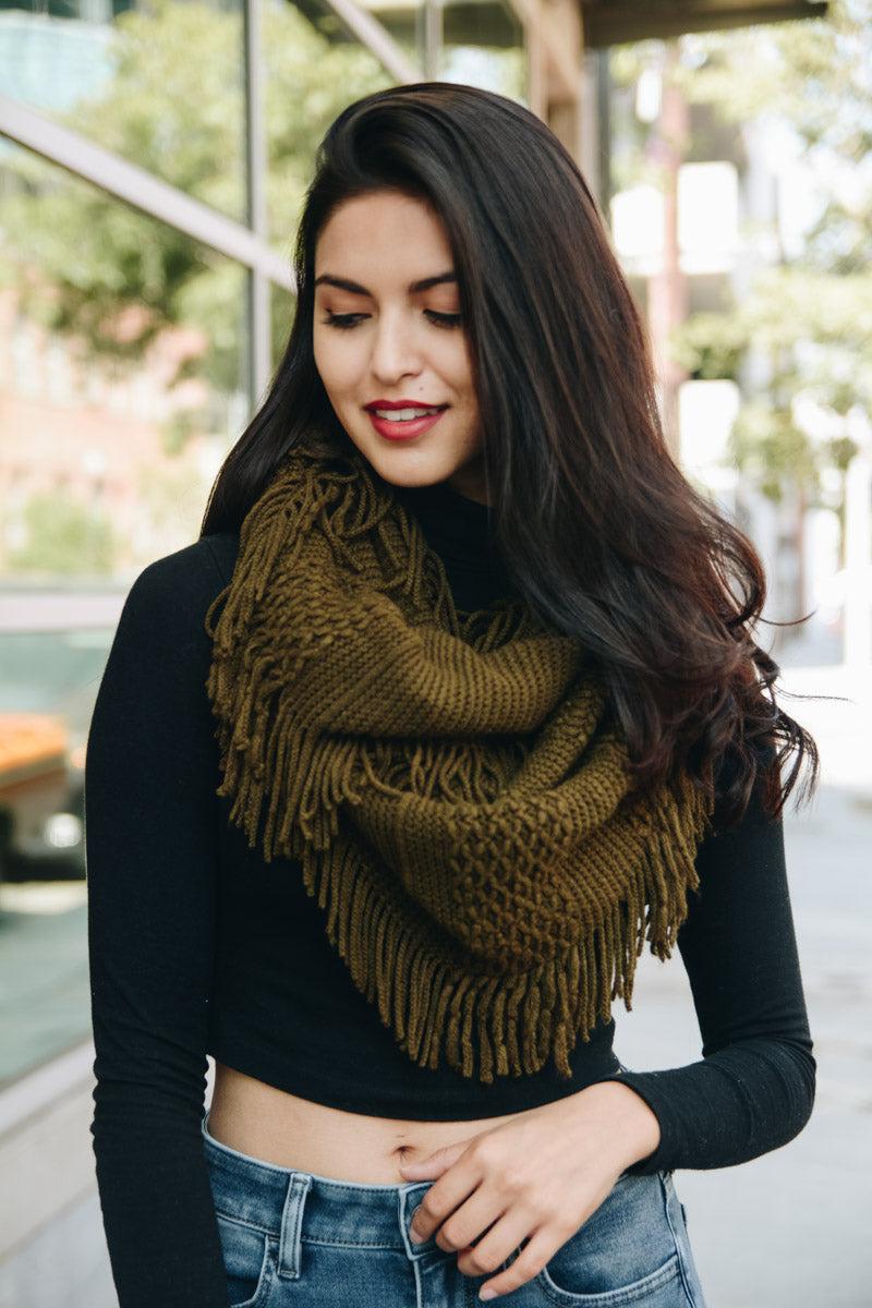 Pointelle Fringe Infinity Scarves