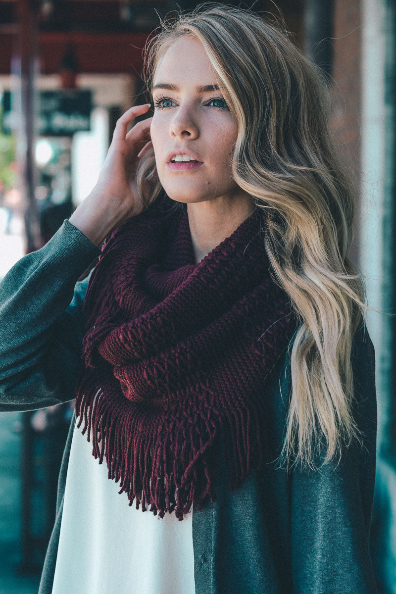 Pointelle Fringe Infinity Scarves