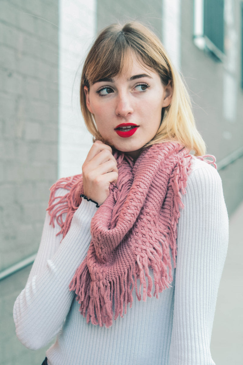 Pointelle Fringe Infinity Scarves