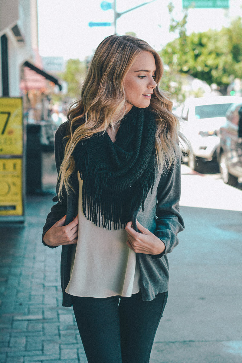 Pointelle Fringe Infinity Scarves