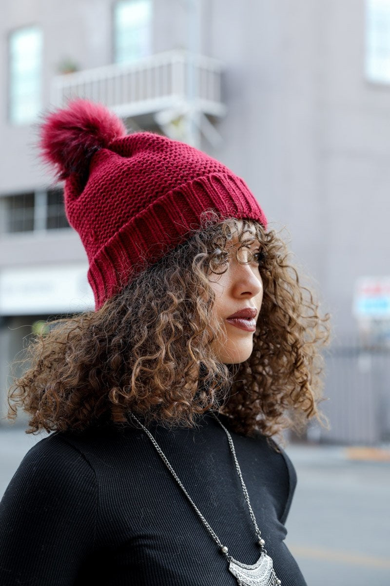 Pom Beanie with Faux Sherpa Lining Hats & Hair