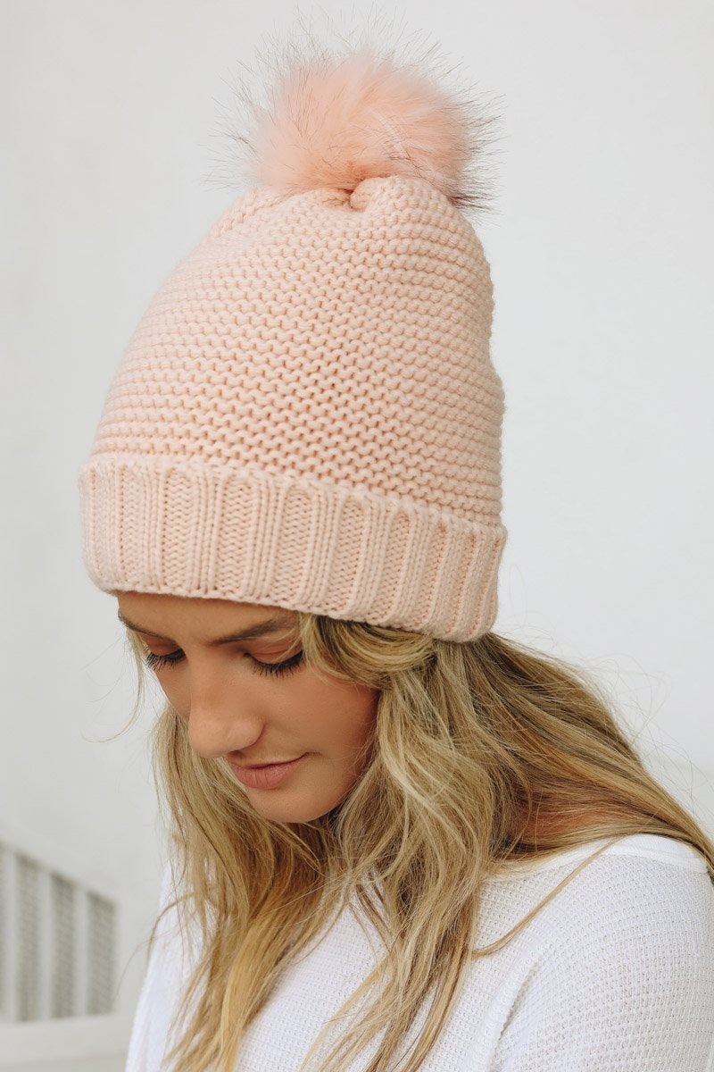 Pom Beanie with Faux Sherpa Lining Hats & Hair