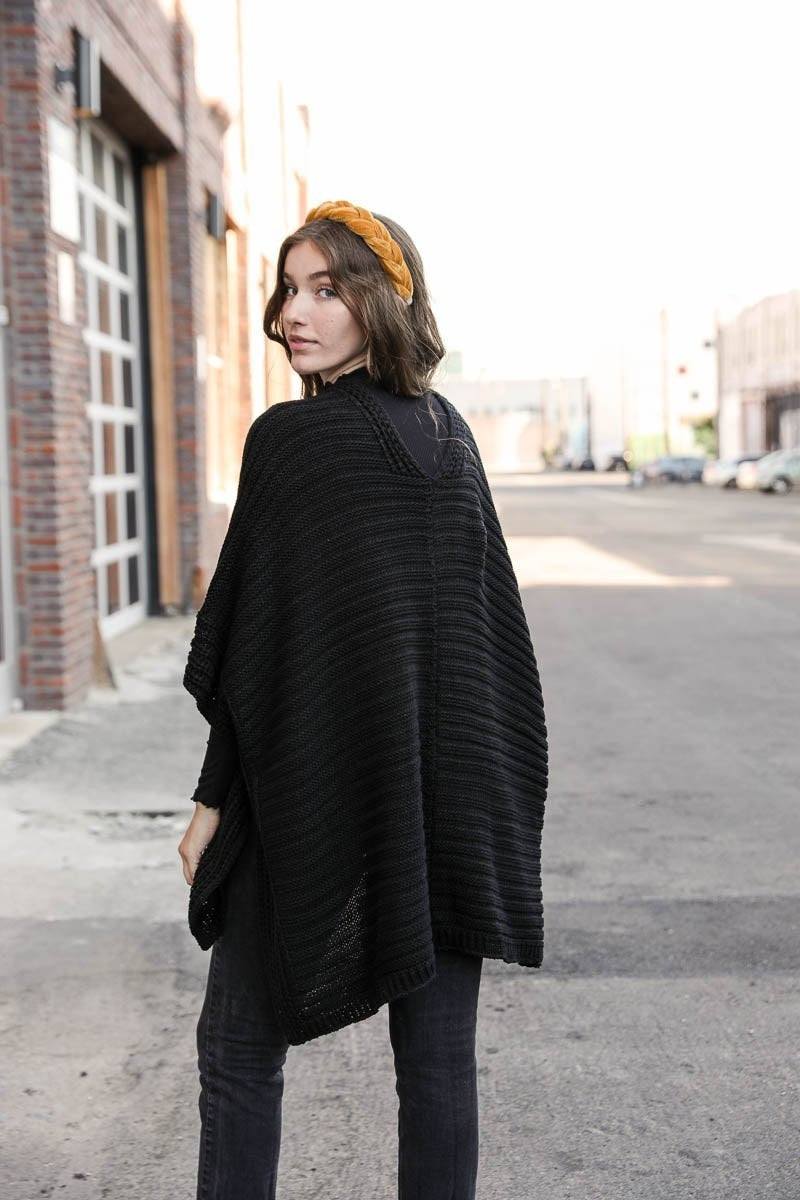 Ridged Rib Knit Ruana Ponchos