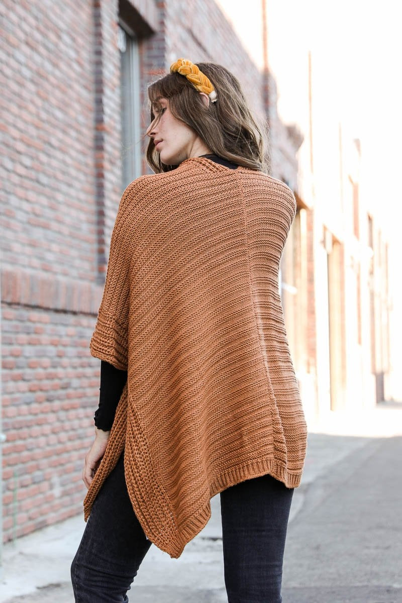 Ridged Rib Knit Ruana Ponchos