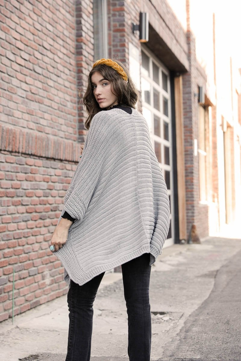 Ridged Rib Knit Ruana Ponchos