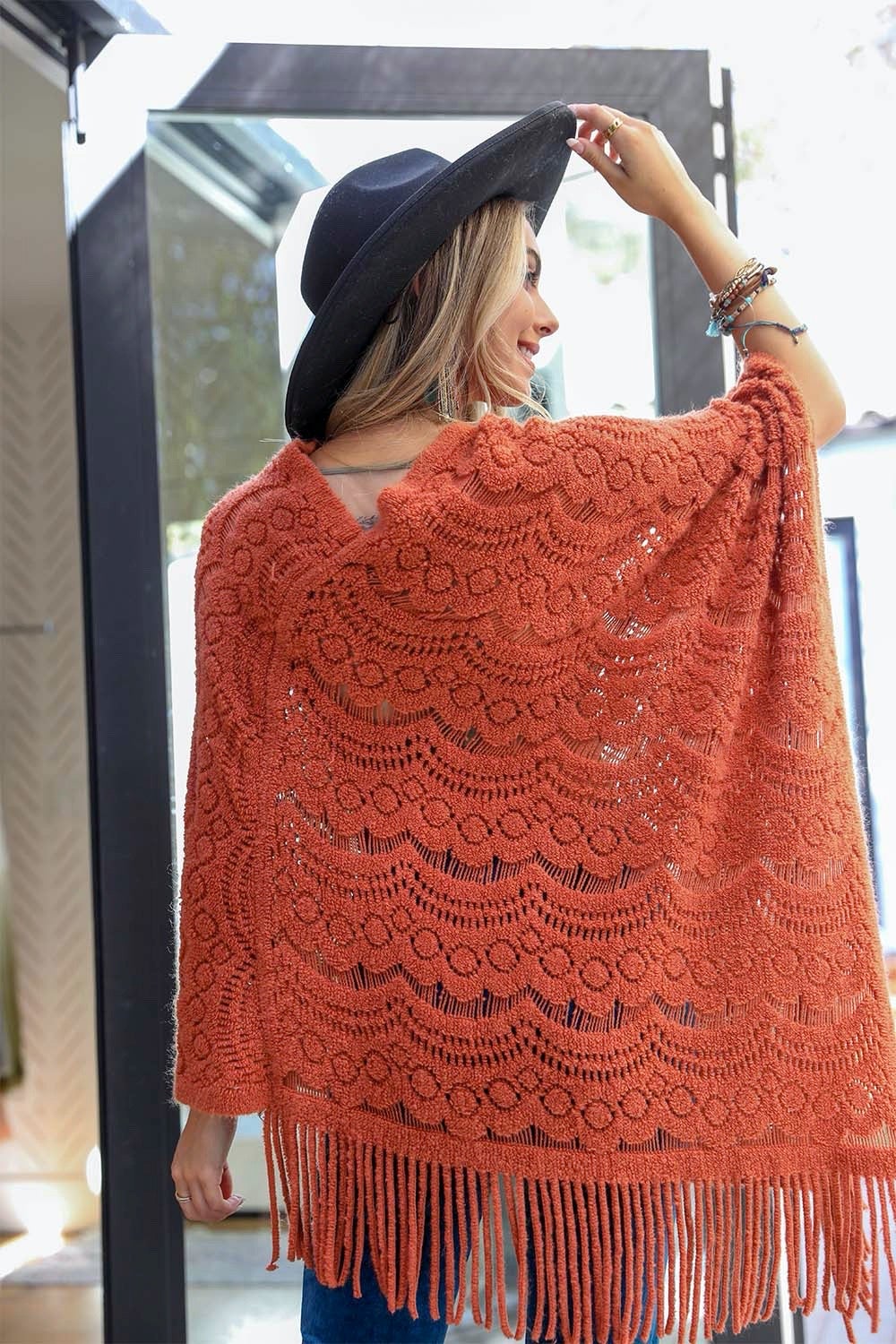 Scallop Lace Knit Poncho Ponchos