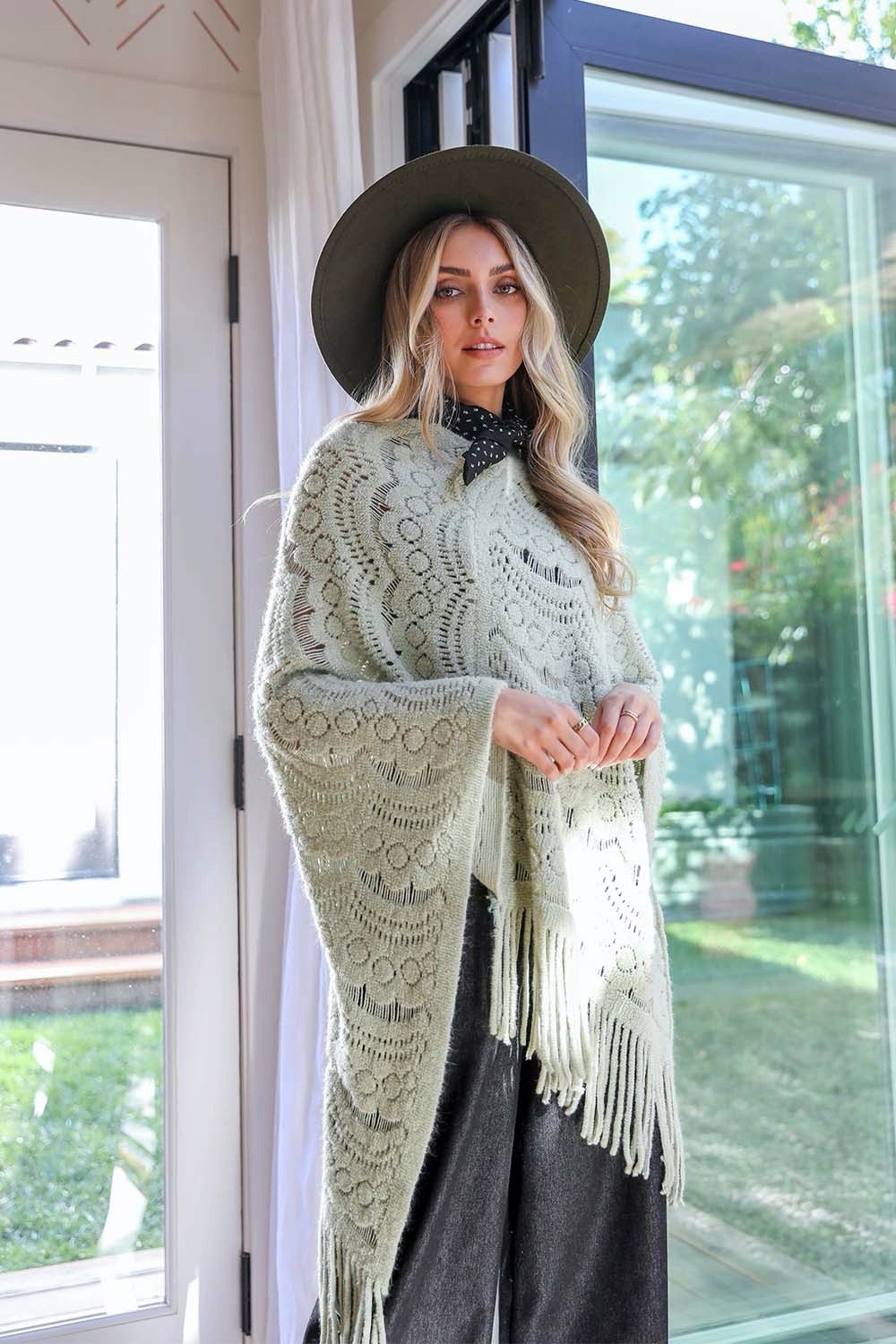 Scallop Lace Knit Poncho Ponchos