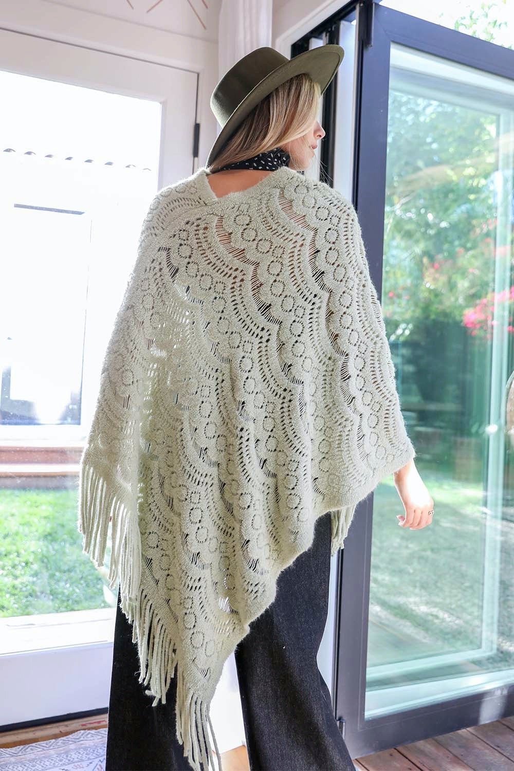 Scallop Lace Knit Poncho Ponchos