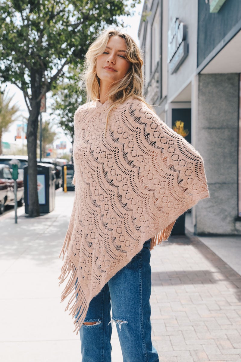 Scallop Lace Knit Poncho Ponchos