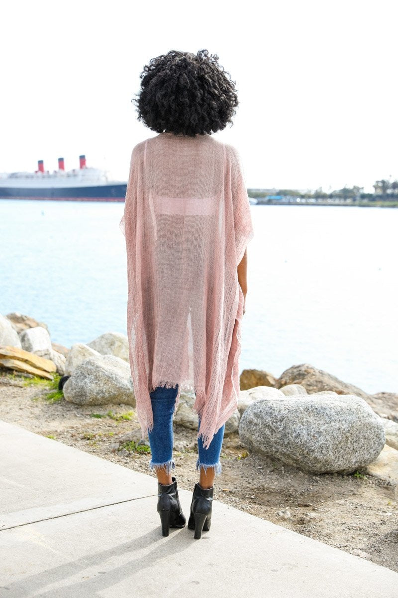 Sequin Border Frayed Kimono