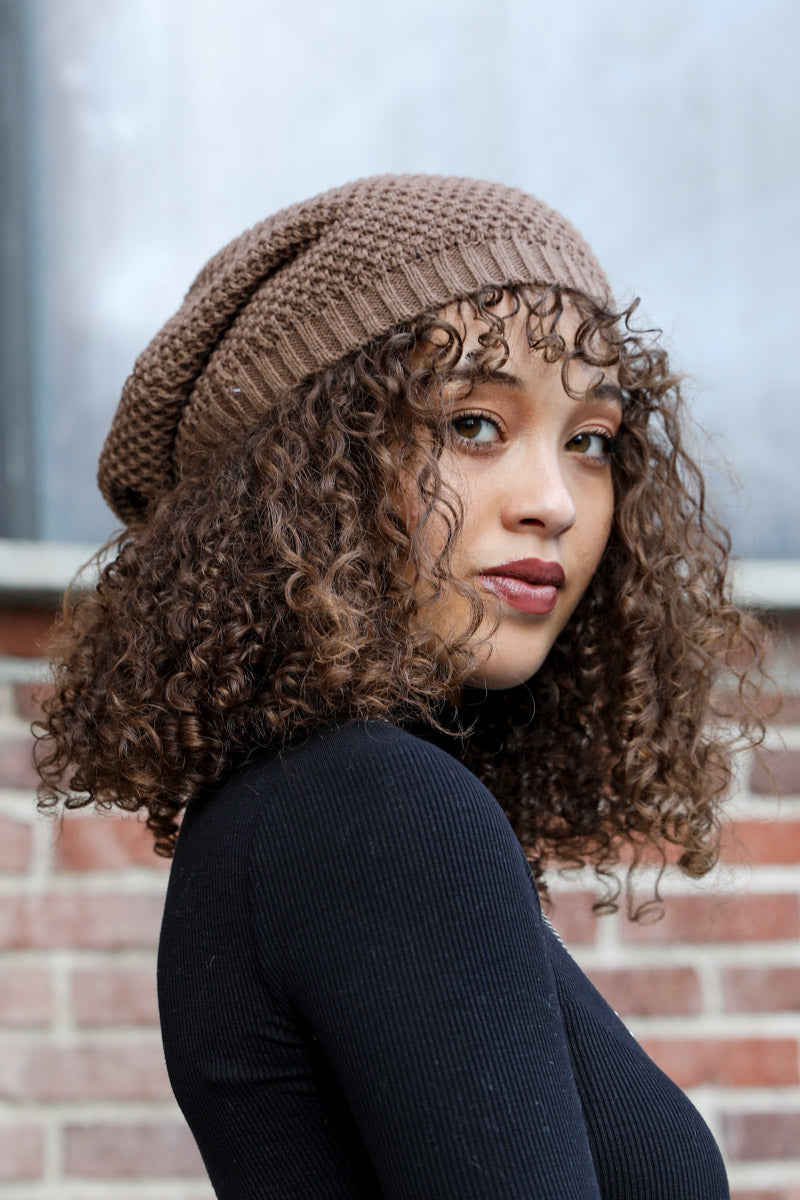 Slouch Waffle Knit Beanie Beanies Mocha