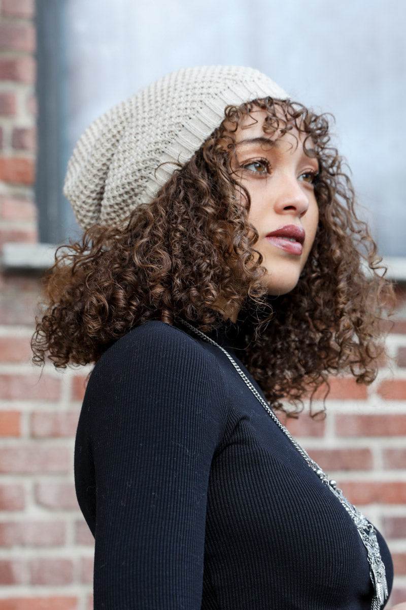 Slouch Waffle Knit Beanie Beanies Oatmeal