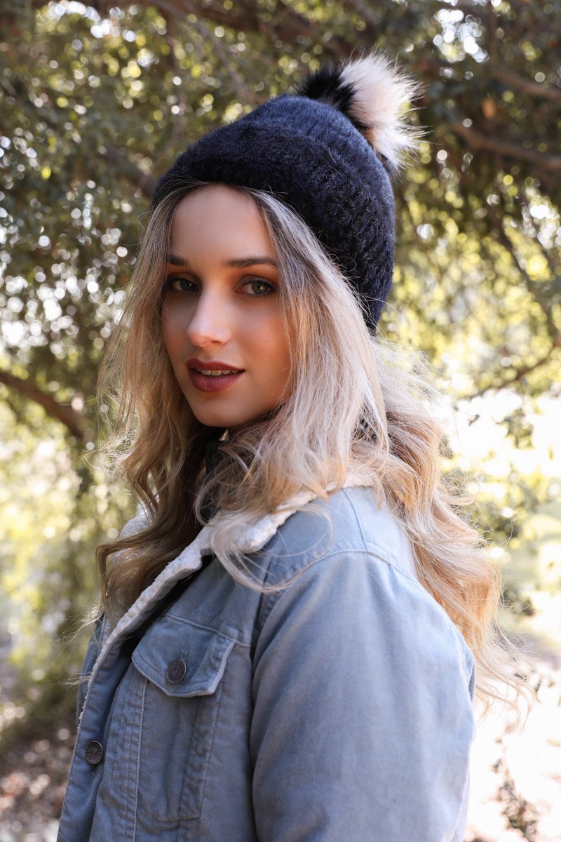 Soft Mohair Pom Beanie Hats & Hair Black