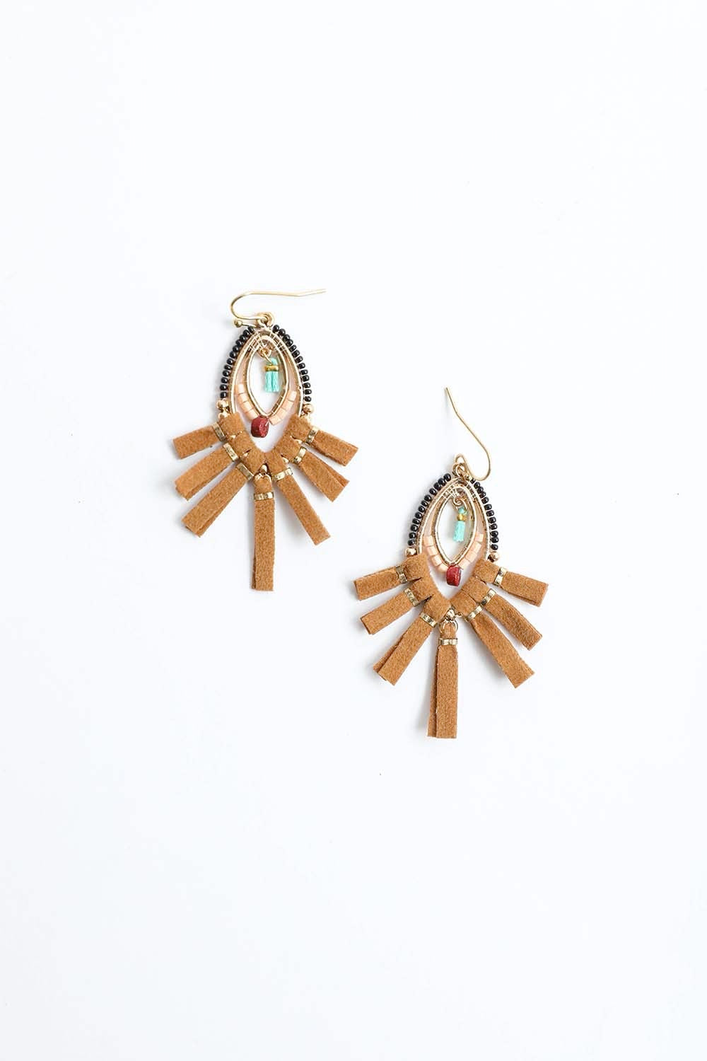 Suede Fringe Beaded Earrings Jewelry