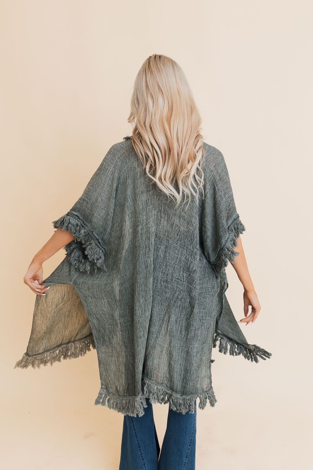 Sun Bleached Fringe Ruffle Kimono Kimonos