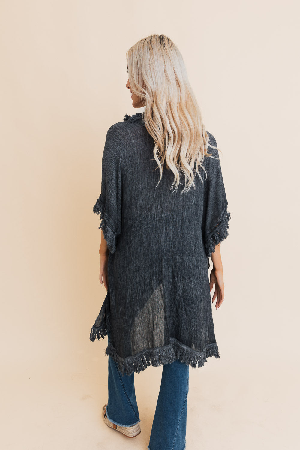 Sun Bleached Fringe Ruffle Kimono Kimonos