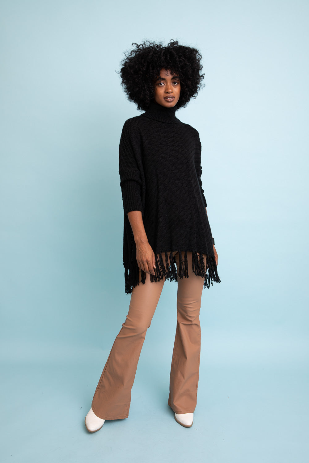 Sweater Weather Roll-Neck Poncho Ponchos Black