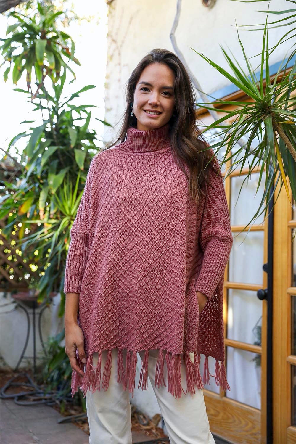 Sweater Weather Roll-Neck Poncho Ponchos Plum