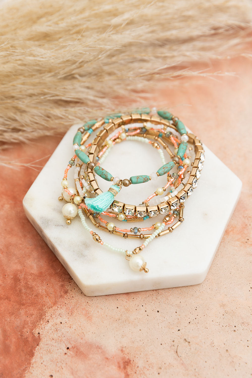 Sweet Pastel Studded Beads Layered Bracelet Jewelry