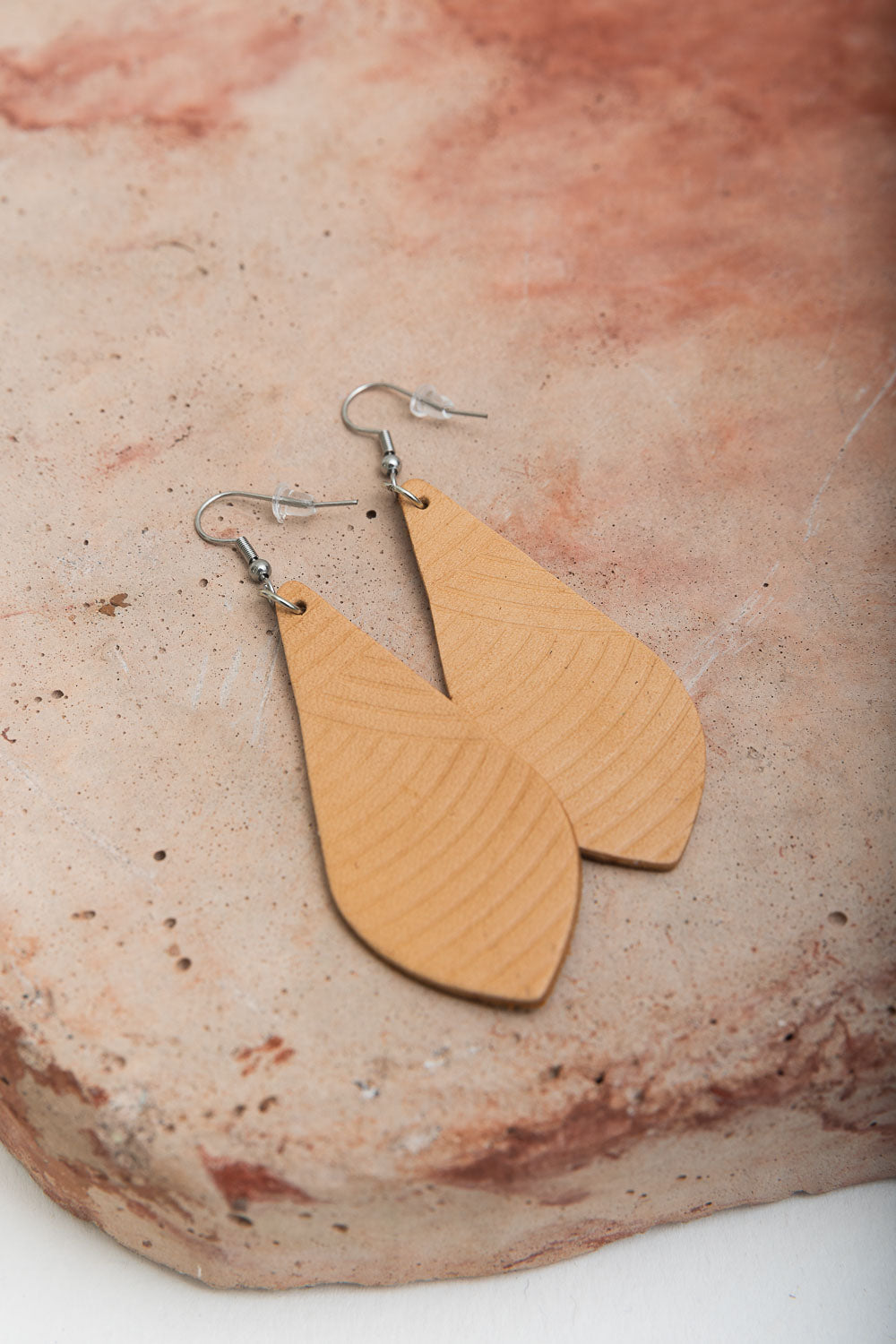 Teardrop Leather Earrings Jewelry Khaki