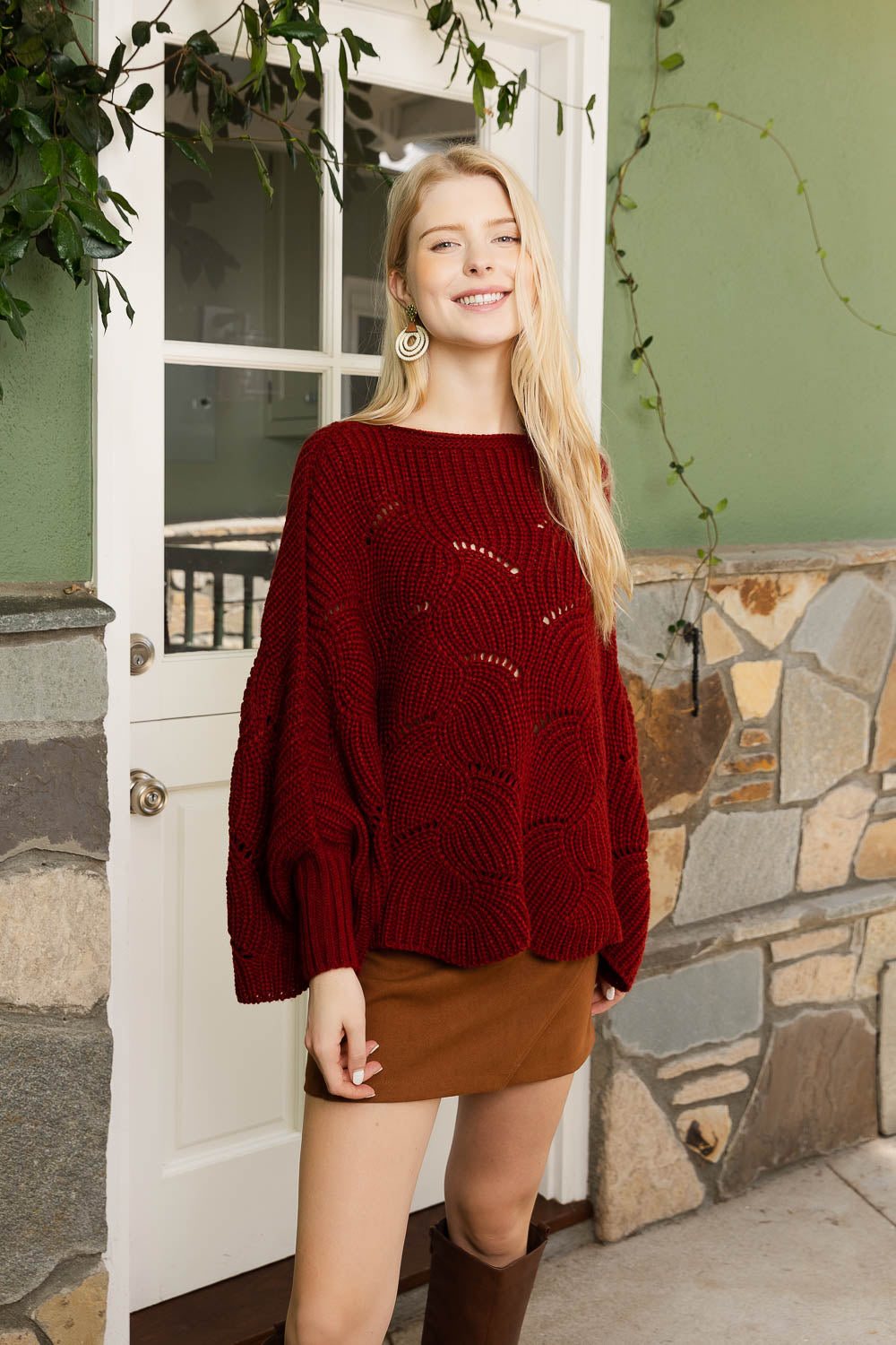 Texture Trend Sleeve-Knit Poncho Ponchos